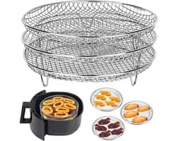 Ronde airfryer van 20 cm, 3 lagen, stapelbaar, compatibel met dehydrators, accessoires gemaakt van 304 roestvrij staal, geschikt voor airfryers, ovens, dubbele lades, grillroosters en Ninja Foodi grillroosters.