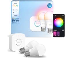 Philips Hue Essential starterkit, wit en gekleurd licht, 1 Bridge, 2 lampen A60