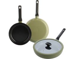 Enjoy 3-delig pannenset Olive Green met hapjespan
