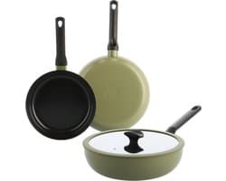 Enjoy 3-delig pannenset Olive Green met wok