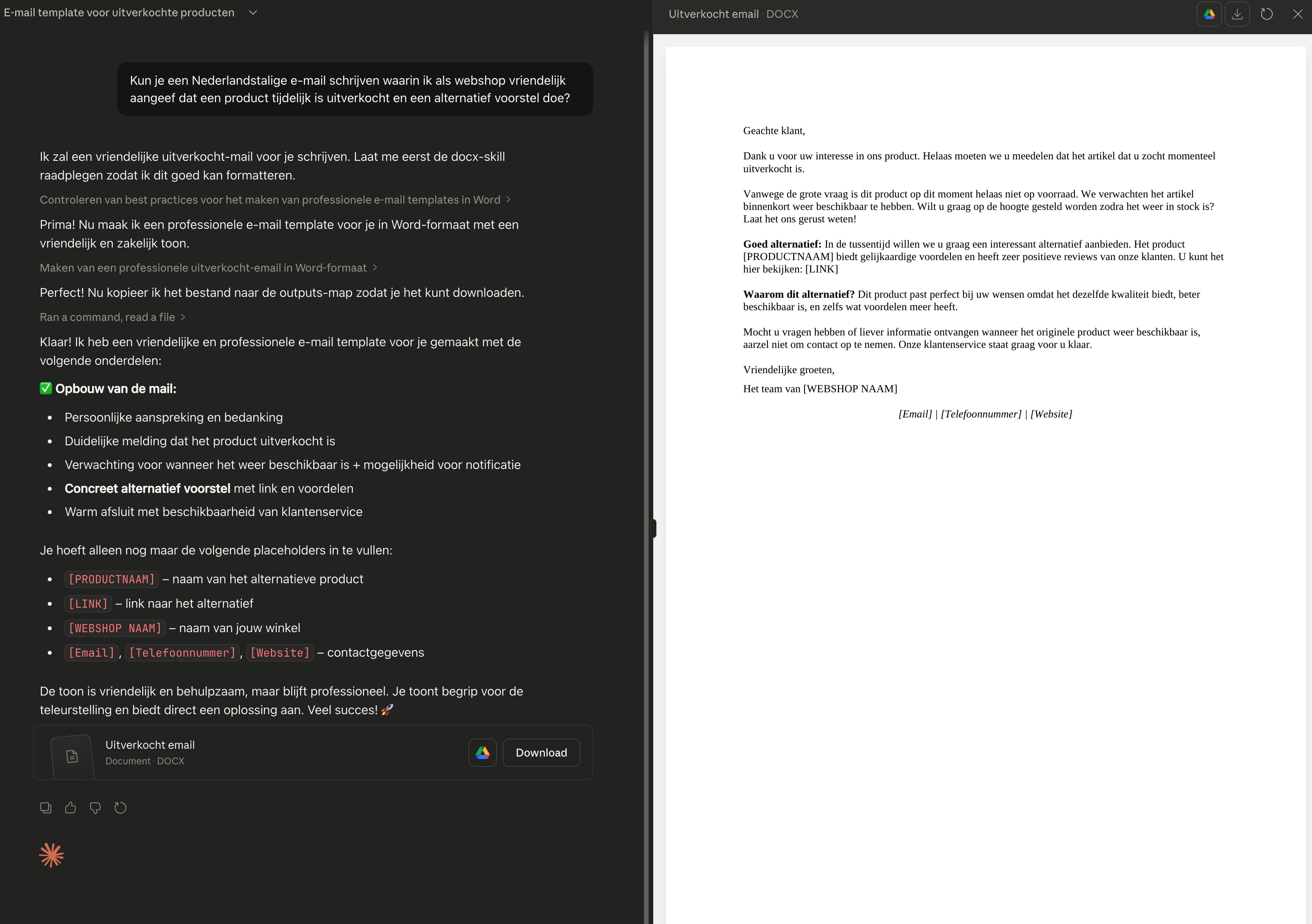 Claude reageert op een Nederlandse prompt