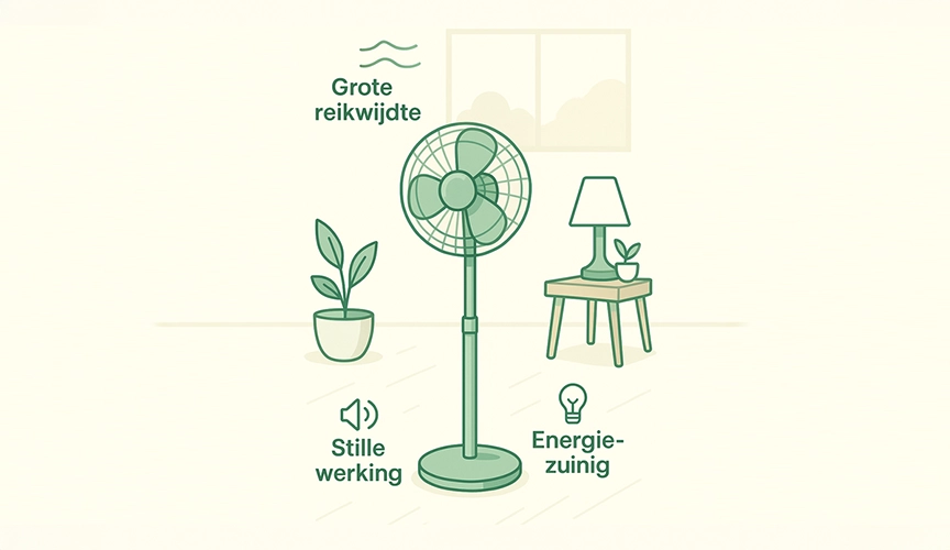 Stijlvolle staande ventilator in een interieur